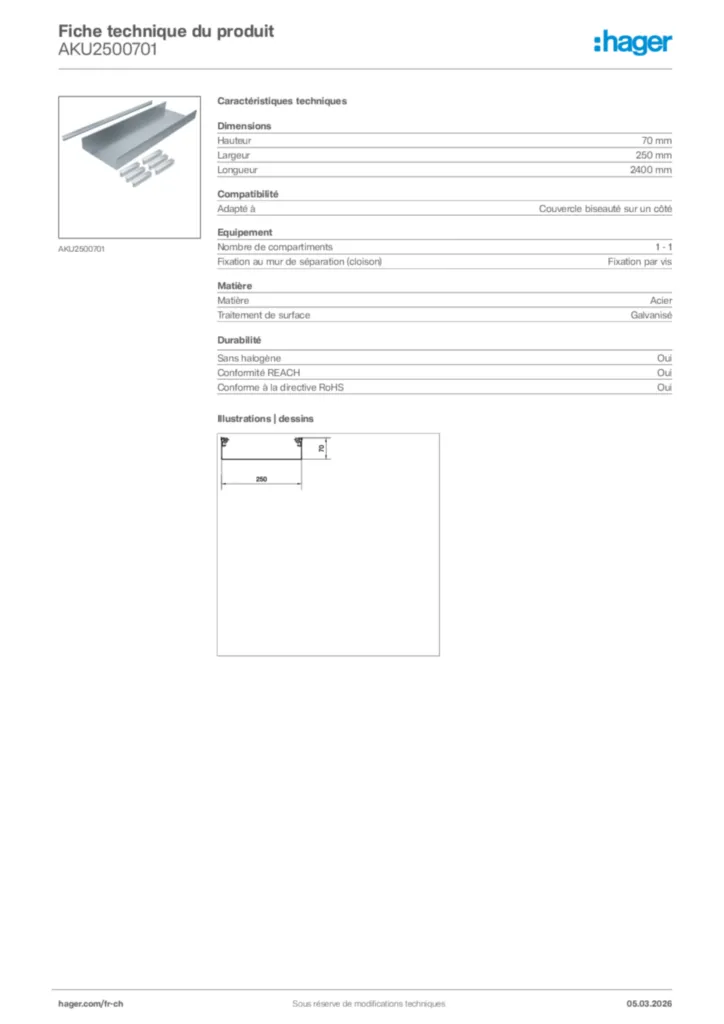 Image Hager Fiche technique du produit AKU2500701 | Hager Suisse