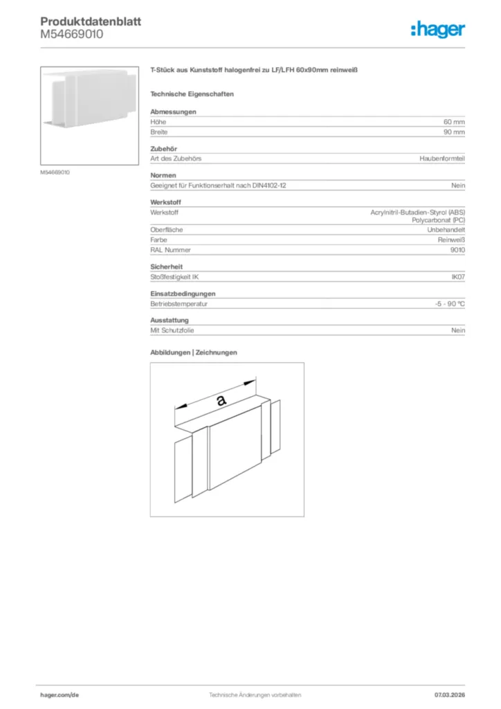 Bild Hager Produktdatenblatt M54669010 | Hager Deutschland