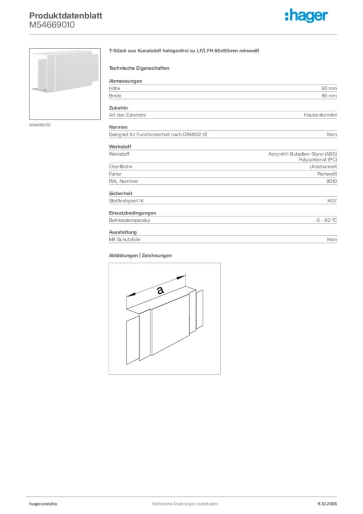 Bild Hager Produktdatenblatt M54669010 | Hager Deutschland