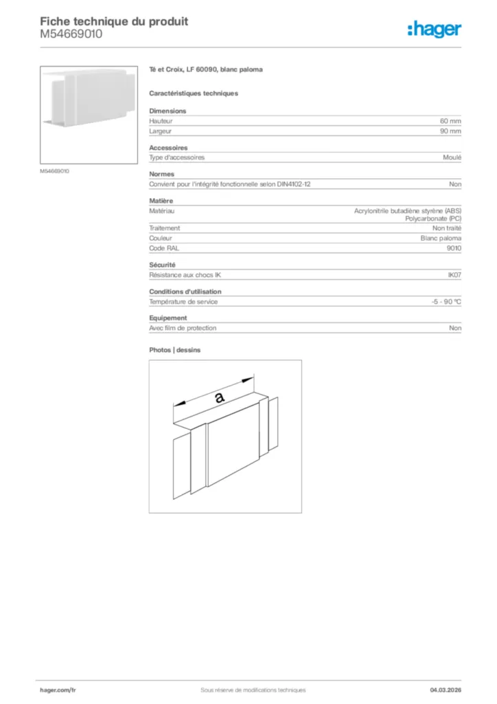 Image Hager Fiche technique du produit M54669010 | Hager France