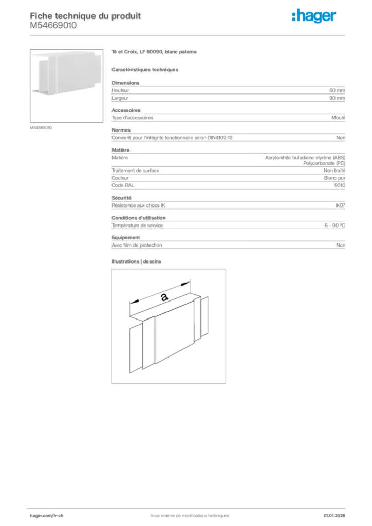 Image Hager Fiche technique du produit M54669010 | Hager Suisse