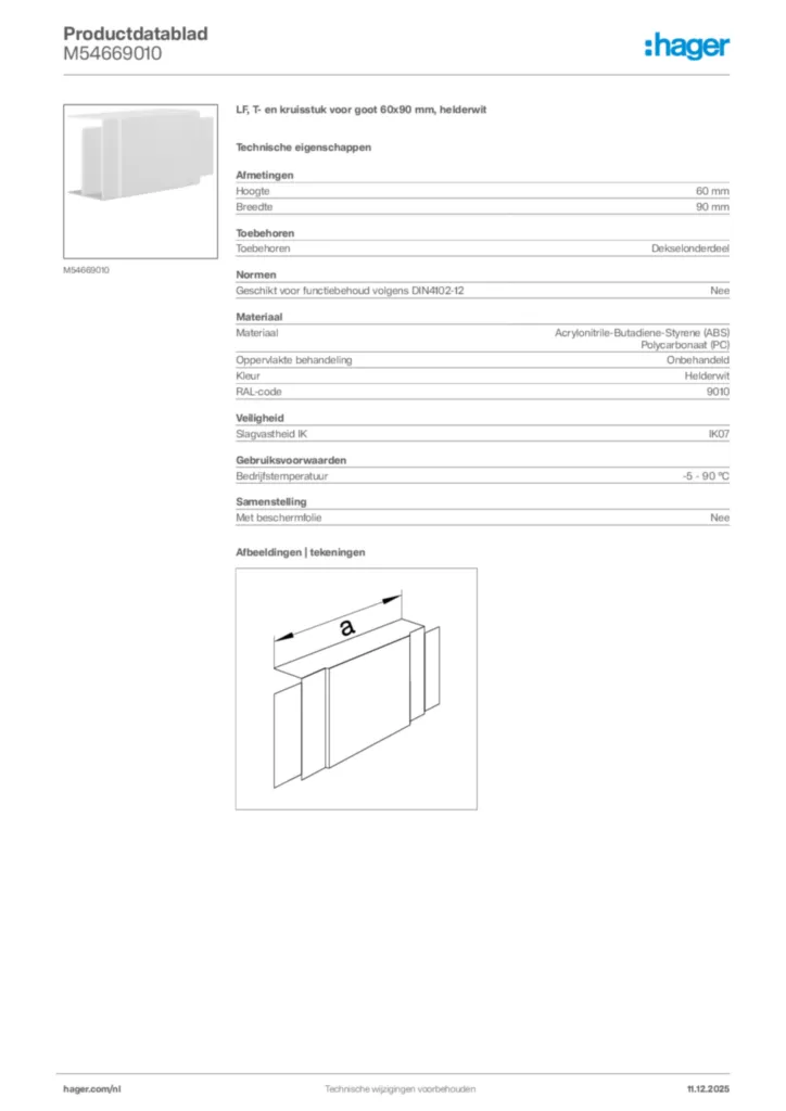 Afbeelding Hager Productdatablad M54669010 | Hager Nederland