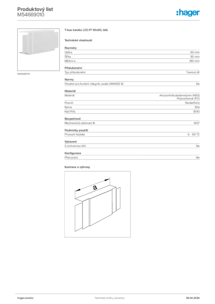 Obrázek Hager Product data sheet M54669010 | Hager