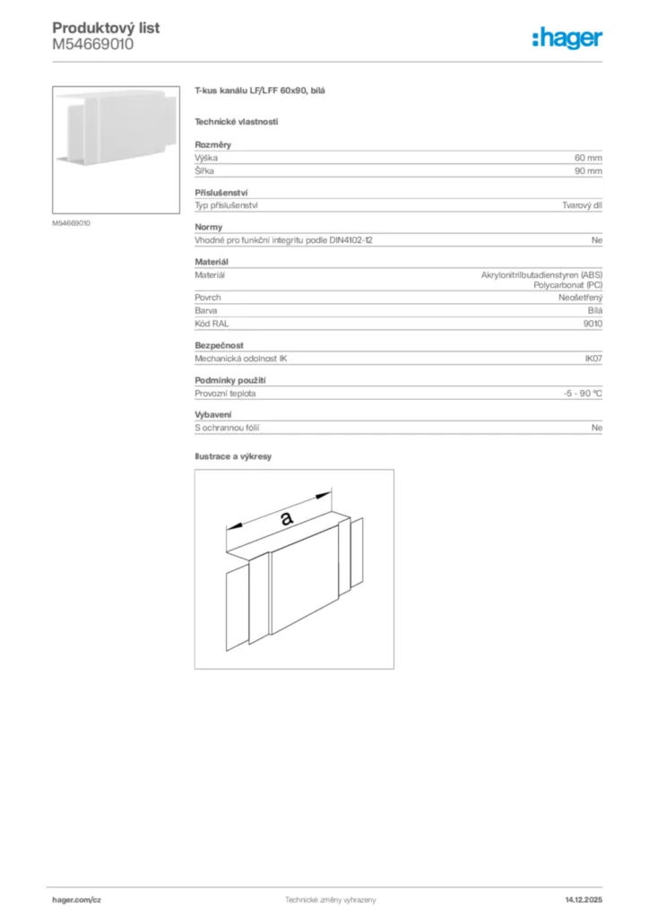 Obrázek Hager Produktový list M54669010 | Hager