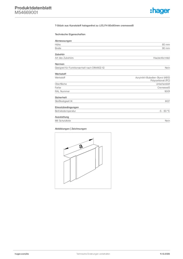 Bild Hager Produktdatenblatt M54669001 | Hager Deutschland