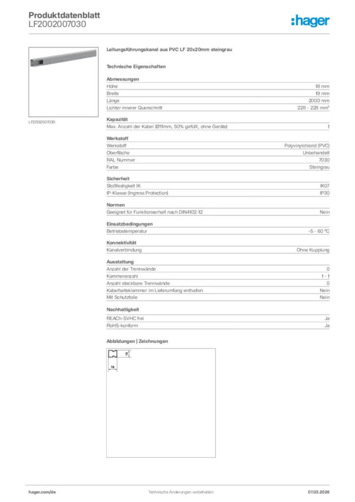 Bild Hager Produktdatenblatt LF2002007030 | Hager Deutschland