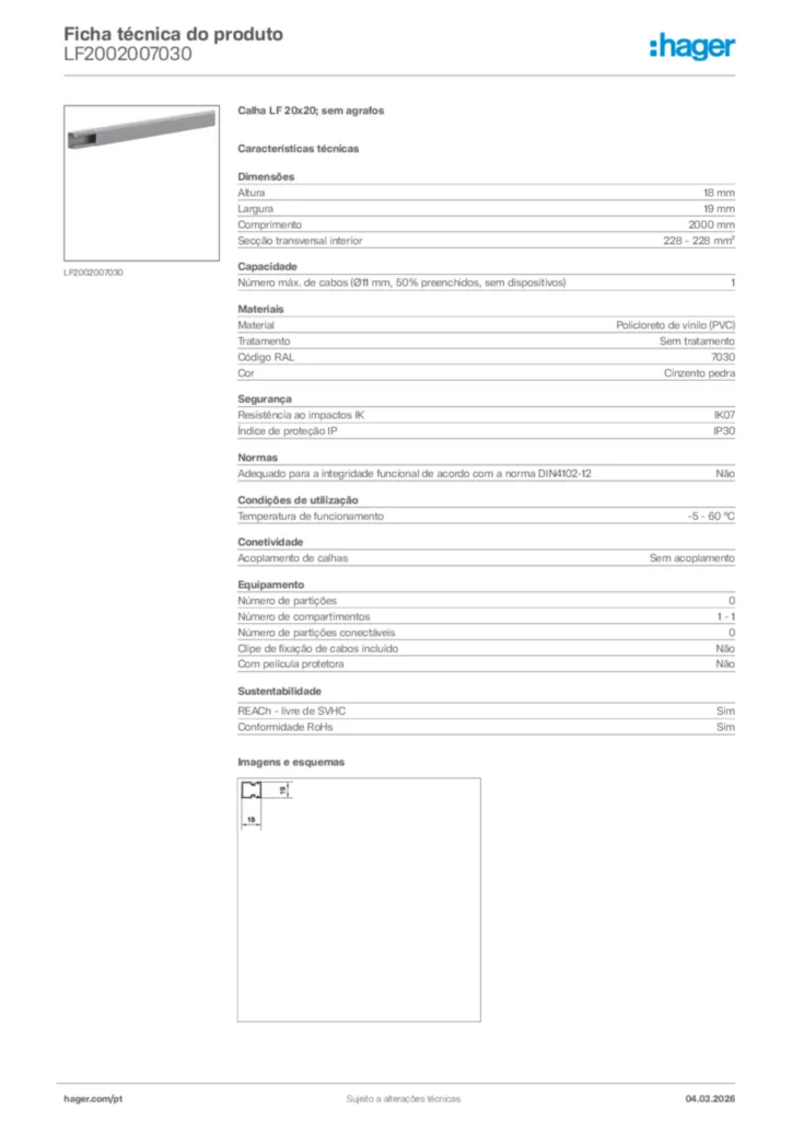 Imagem Hager Ficha técnica do produto LF2002007030 | Hager Portugal