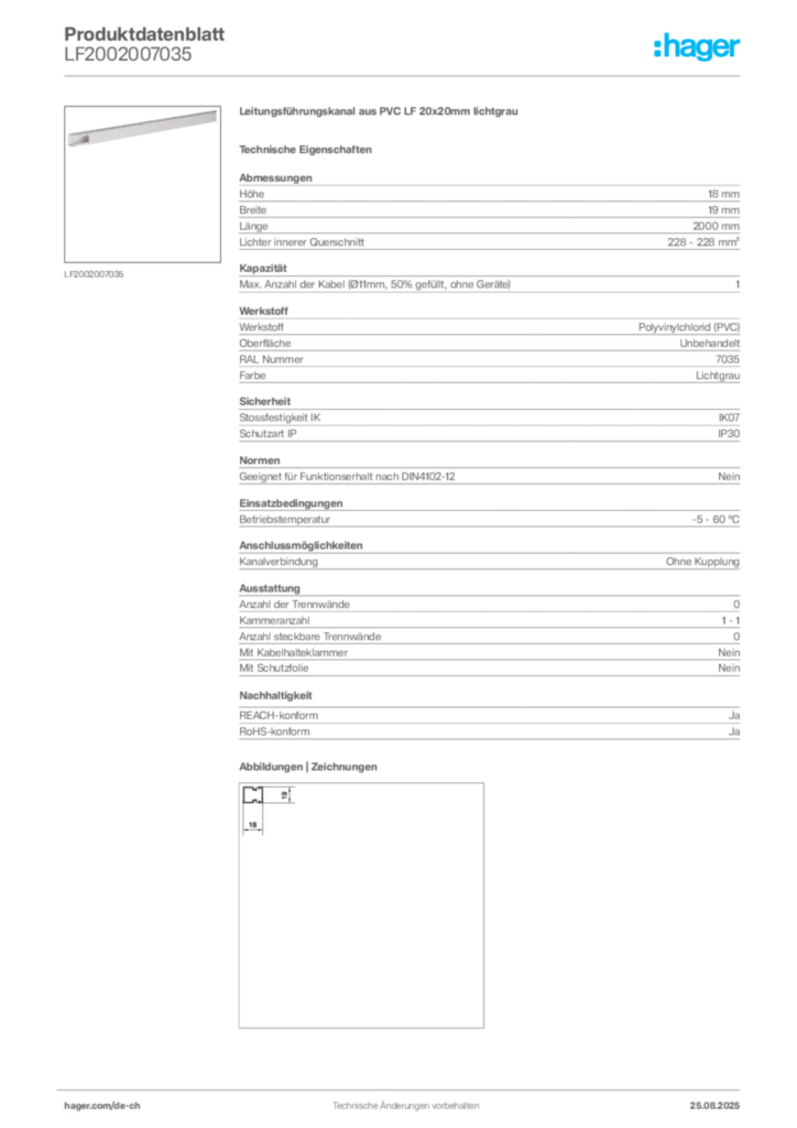 Bild Hager Produktdatenblatt LF2002007035 | Hager Schweiz