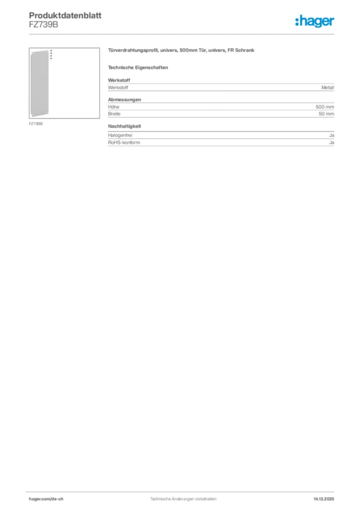 Bild Hager Produktdatenblatt FZ739B | Hager Schweiz
