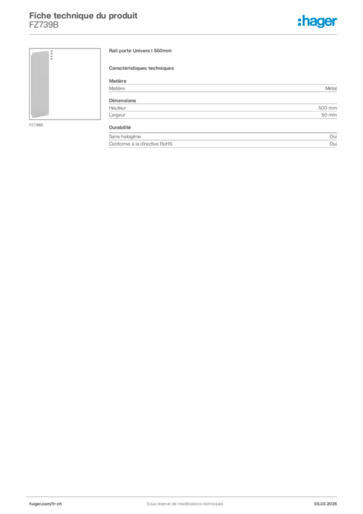 Image Hager Fiche technique du produit FZ739B | Hager Suisse