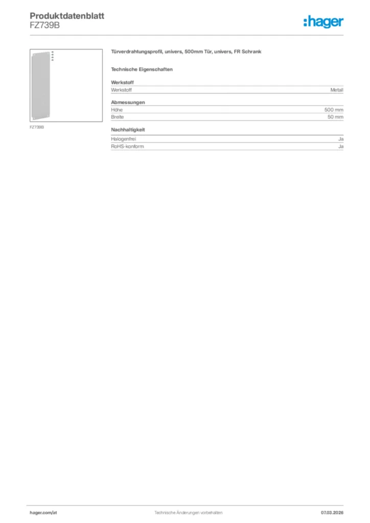 Bild Hager Produktdatenblatt FZ739B | Hager Deutschland