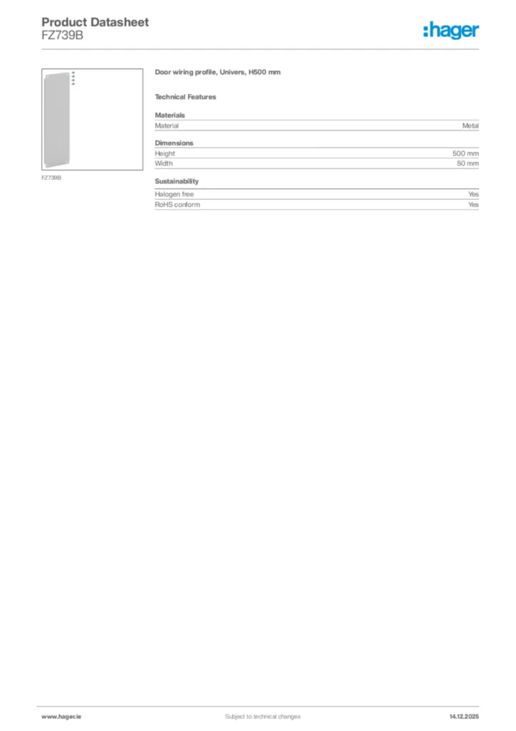 Image Hager Product data sheet FZ739B  | Hager