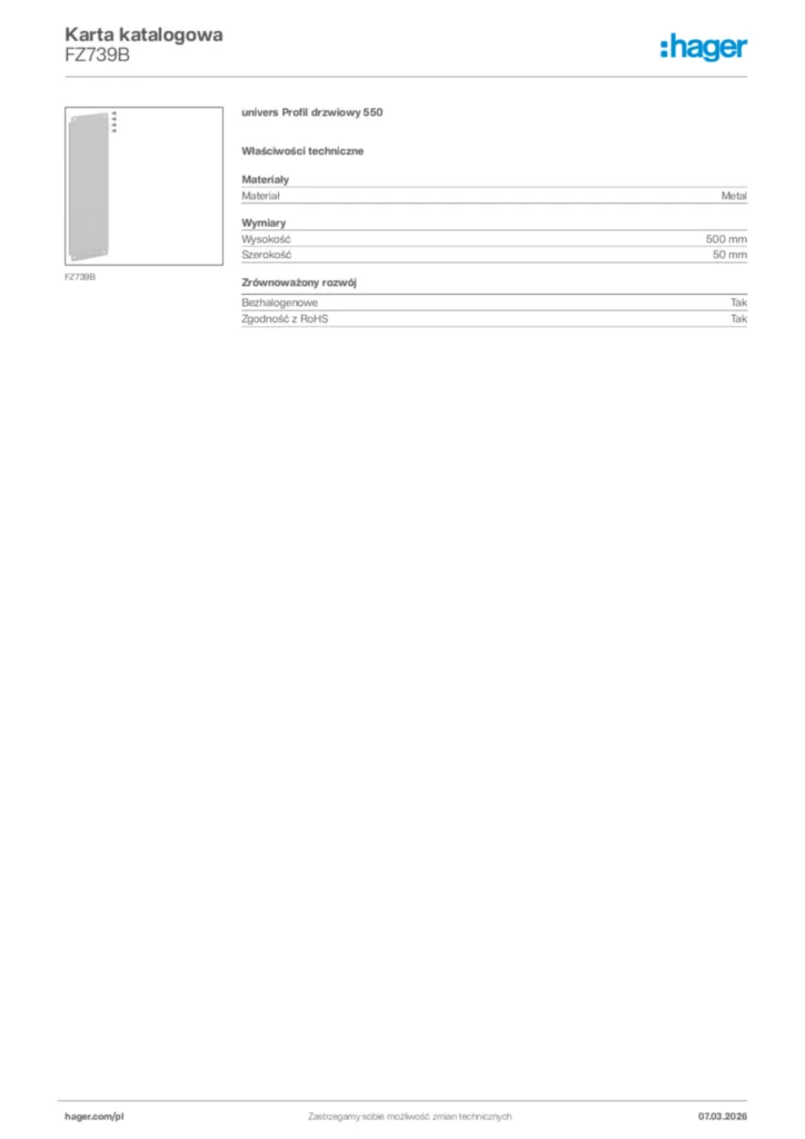 Zdjęcie Hager Karta katalogowa FZ739B | Hager Polska