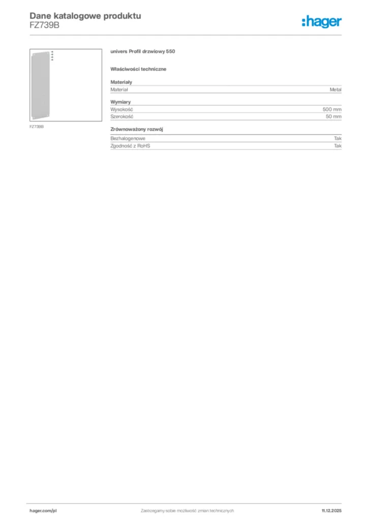 Zdjęcie Hager Dane katalogowe produktu FZ739B | Hager Polska