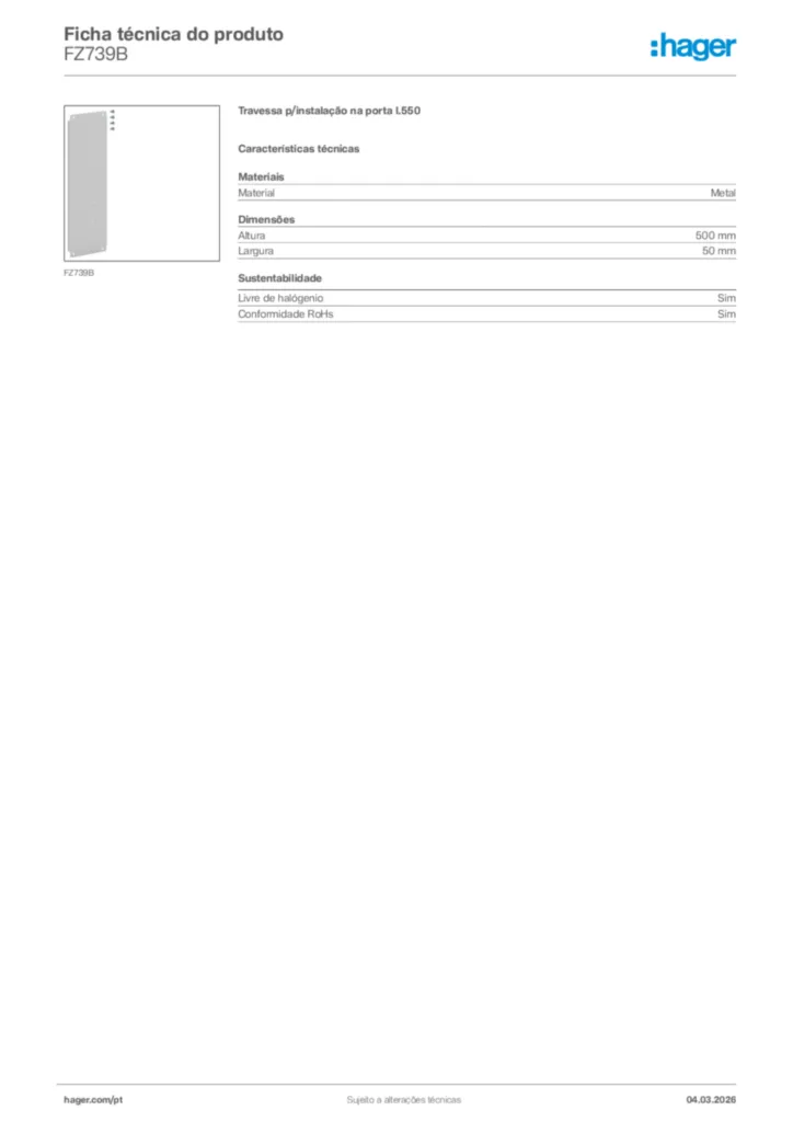 Imagem Hager Ficha técnica do produto FZ739B | Hager Portugal