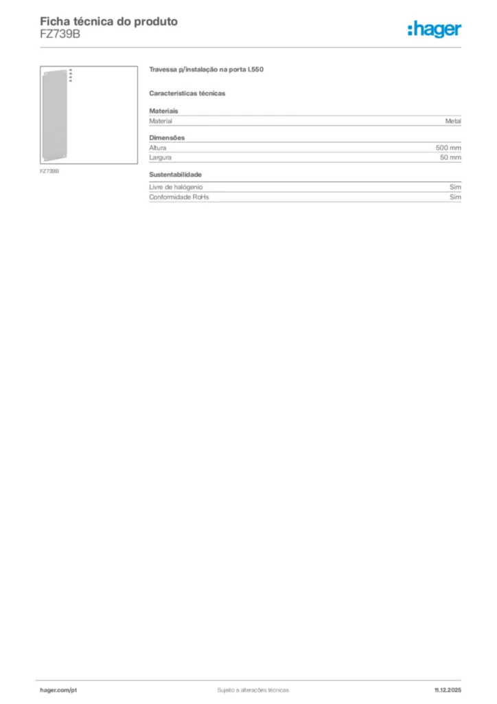 Imagem Hager Ficha técnica do produto FZ739B | Hager Portugal