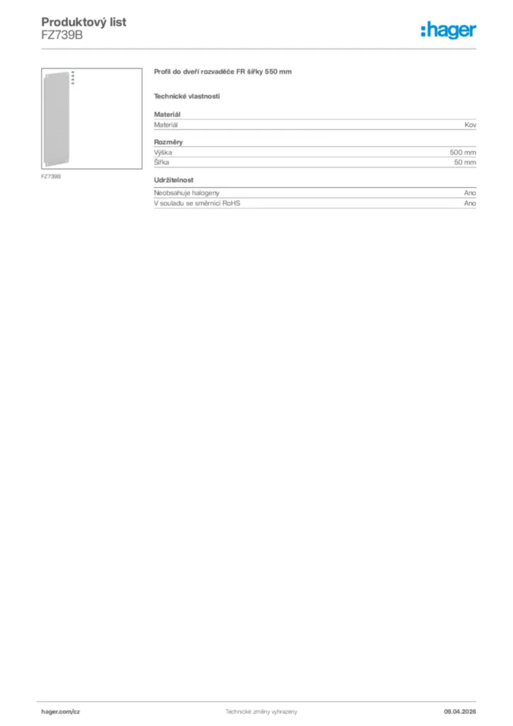 Obrázek Hager Product data sheet FZ739B | Hager