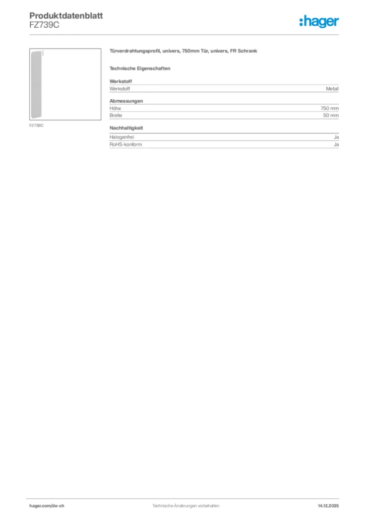 Bild Hager Produktdatenblatt FZ739C | Hager Schweiz