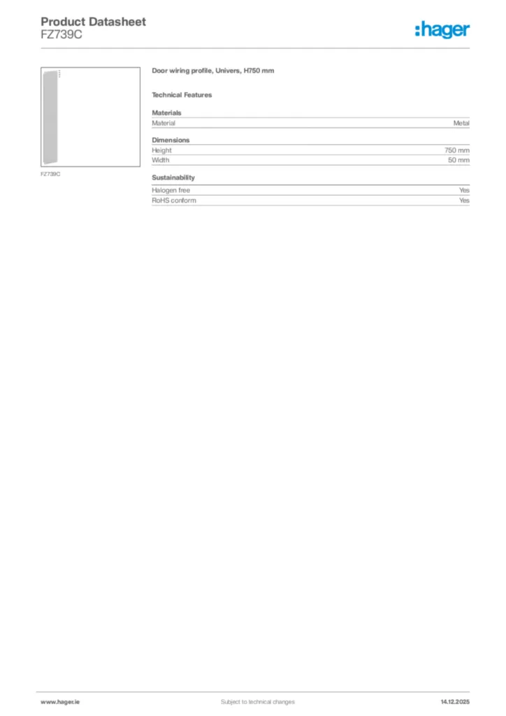 Image Hager Product data sheet FZ739C  | Hager