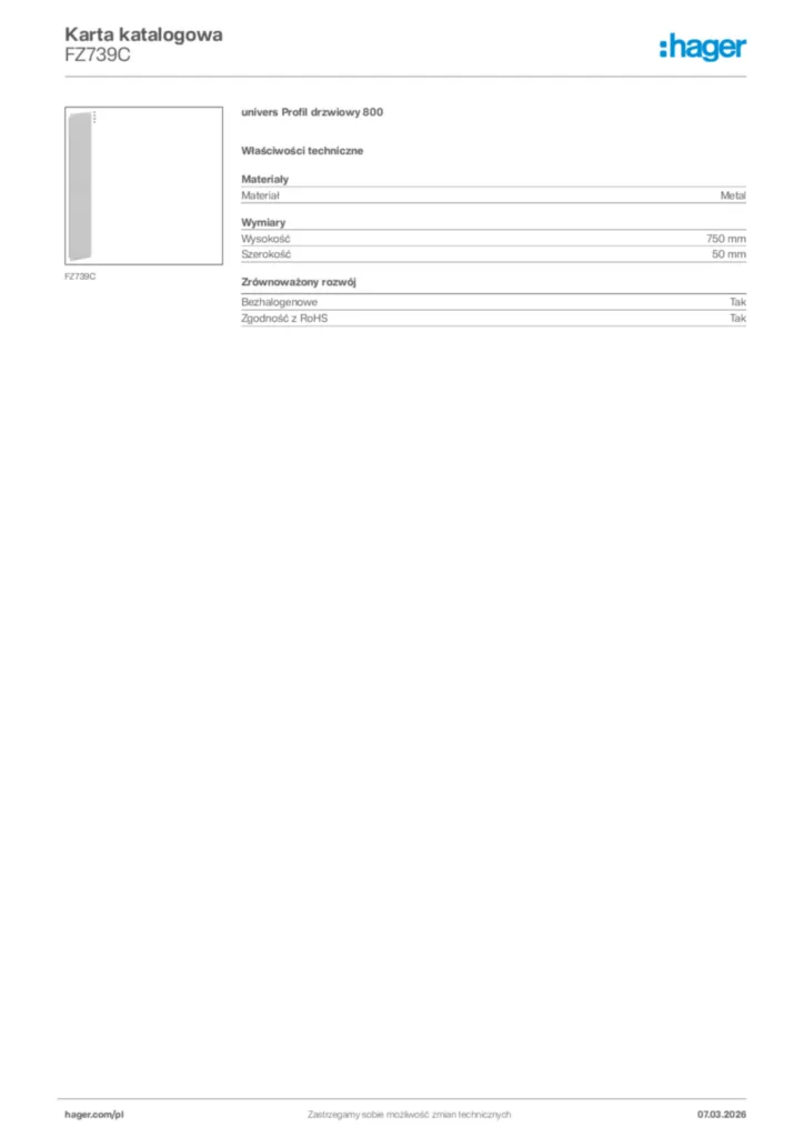 Zdjęcie Hager Karta katalogowa FZ739C | Hager Polska