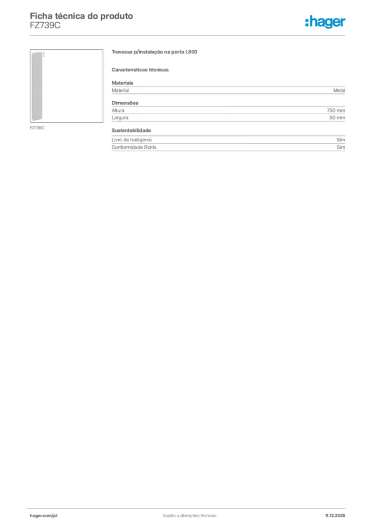 Imagem Hager Ficha técnica do produto FZ739C | Hager Portugal