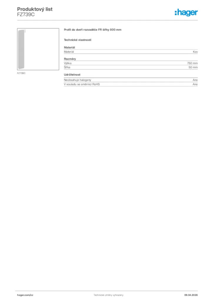 Obrázek Hager Product data sheet FZ739C | Hager