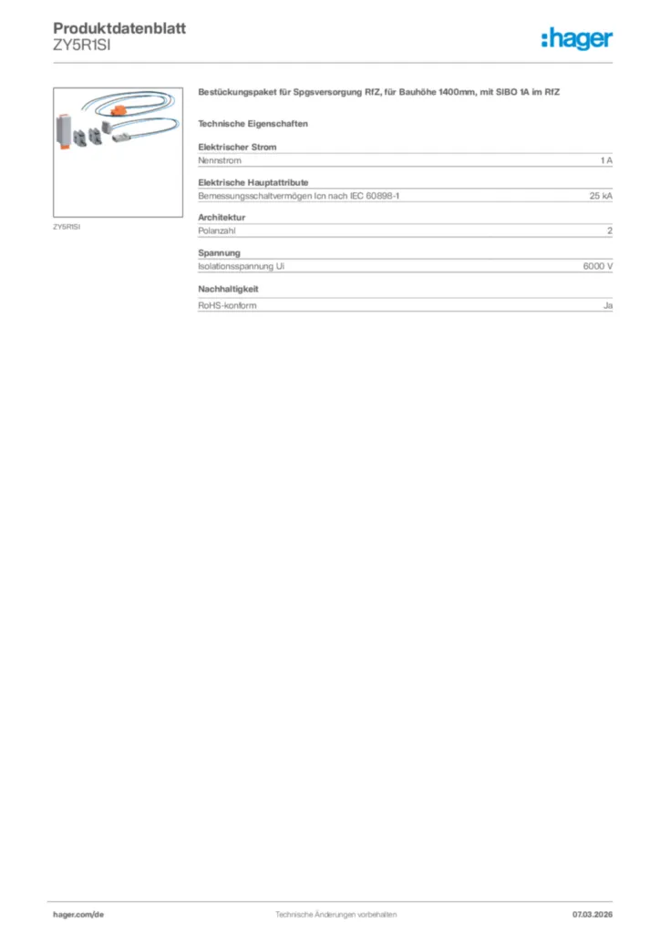 Bild Hager Produktdatenblatt ZY5R1SI | Hager Deutschland