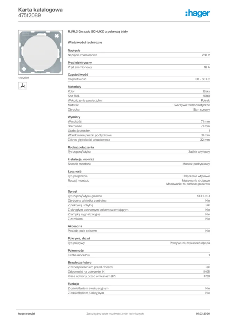 Zdjęcie Hager Karta katalogowa 47512089 | Hager Polska