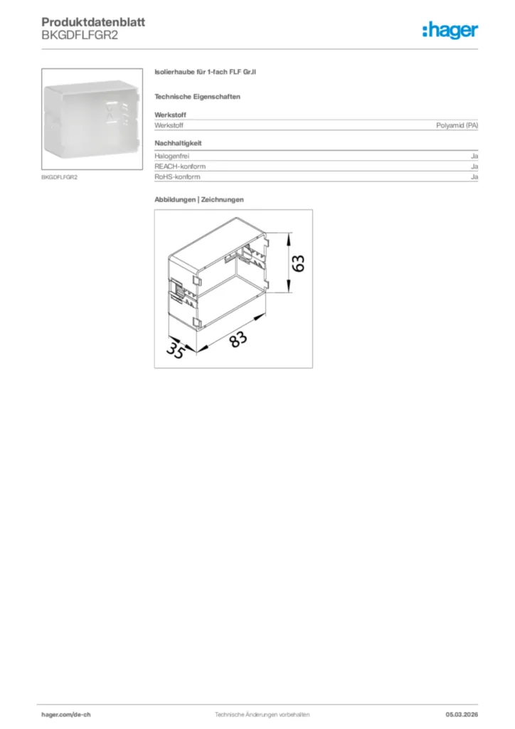 Bild Hager Produktdatenblatt BKGDFLFGR2 | Hager Schweiz