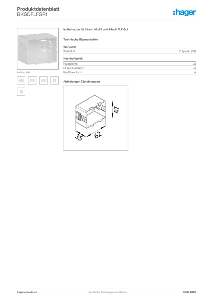 Bild Hager Produktdatenblatt BKGDFLFGR1 | Hager Schweiz