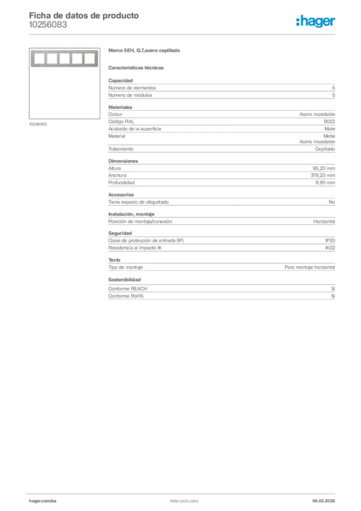 Imagen Hager Ficha de datos de producto 10256083 | Hager España
