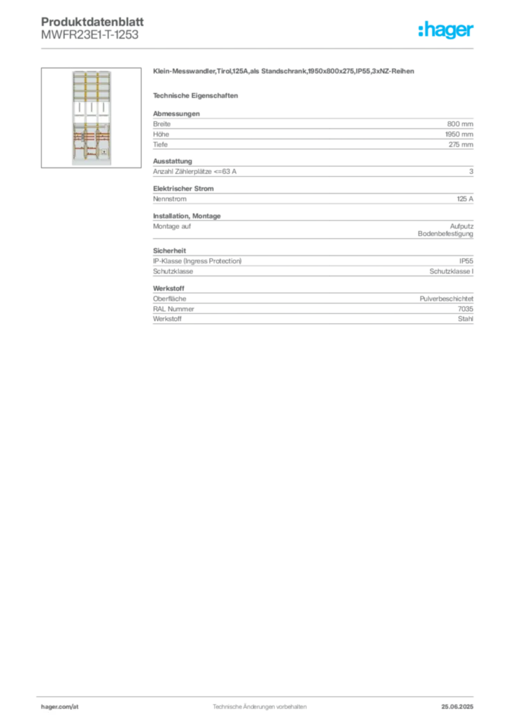 Bild Hager Produktdatenblatt MWFR23E1-T-1253 | Hager Deutschland