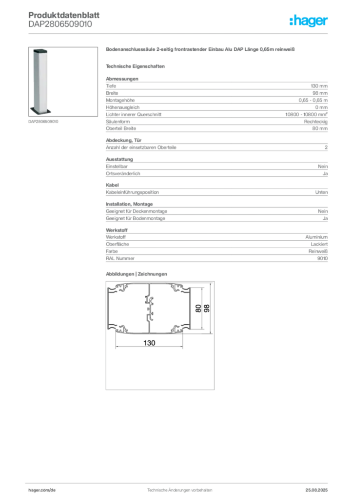 Bild Hager Produktdatenblatt DAP2806509010 | Hager Deutschland