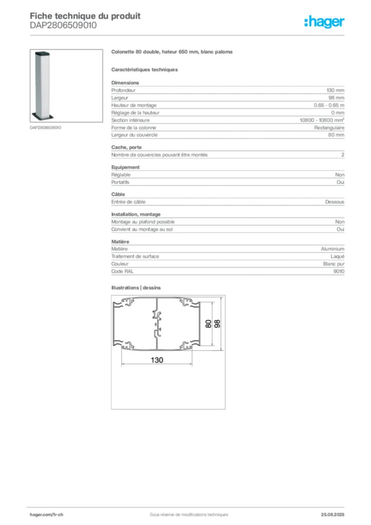 Image Hager Fiche technique du produit DAP2806509010 | Hager Suisse