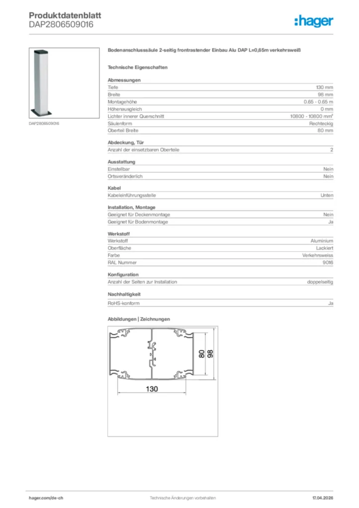 Bild Hager Produktdatenblatt DAP2806509016 | Hager Schweiz