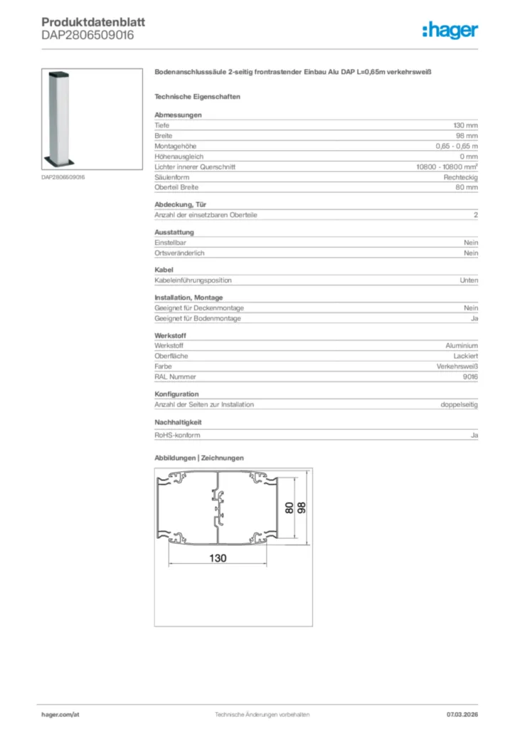 Bild Hager Produktdatenblatt DAP2806509016 | Hager Deutschland