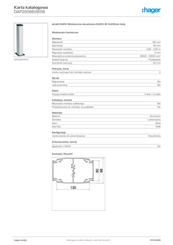 Zdjęcie Hager Karta katalogowa DAP2806509016 | Hager Polska