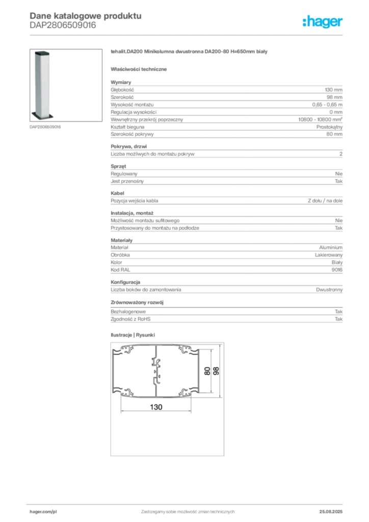 Zdjęcie Hager Dane katalogowe produktu DAP2806509016 | Hager Polska