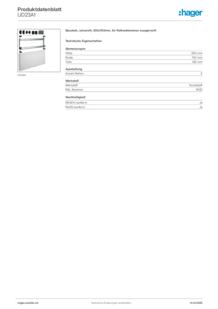 Bild Hager Produktdatenblatt UD23A1 | Hager Schweiz
