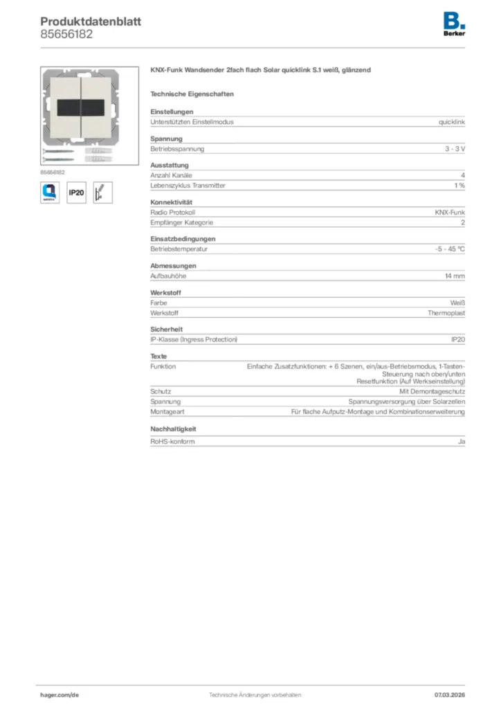 Bild Berker Produktdatenblatt 85656182 | Hager Deutschland