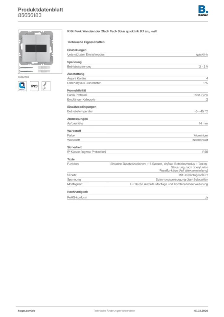 Bild Berker Produktdatenblatt 85656183 | Hager Deutschland