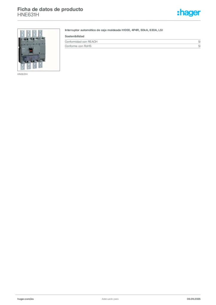 Imagen Hager Ficha de datos de producto HNE631H | Hager España