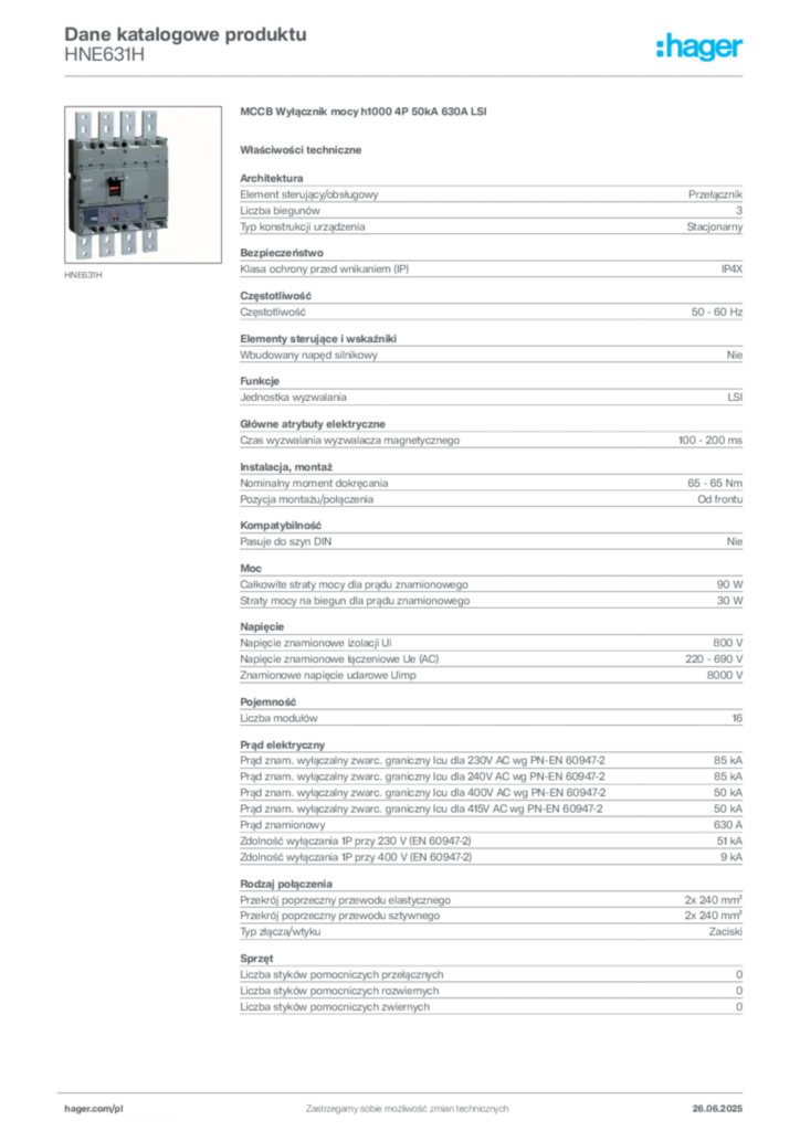 Zdjęcie Hager Dane katalogowe produktu HNE631H | Hager Polska