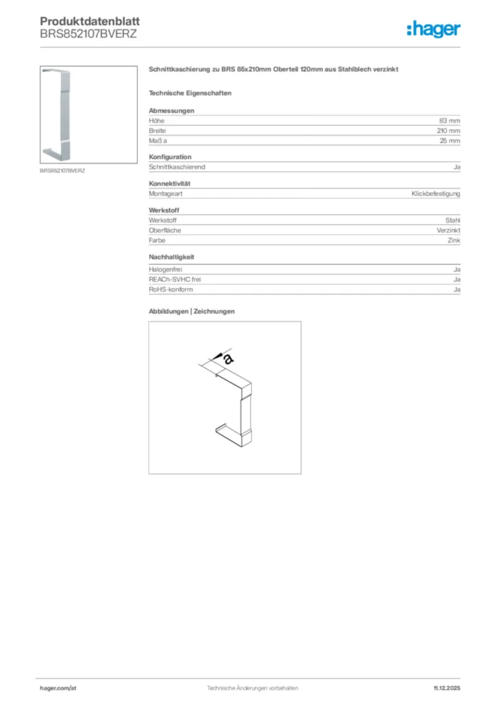 Bild Hager Produktdatenblatt BRS852107BVERZ | Hager Deutschland