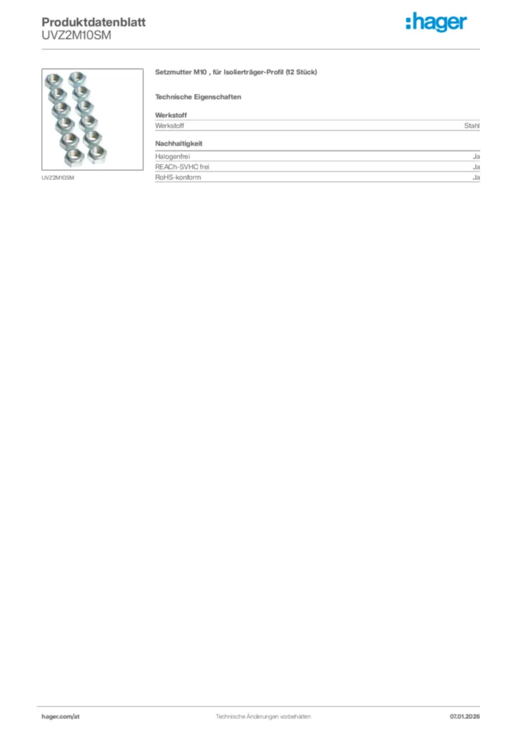Bild Hager Produktdatenblatt UVZ2M10SM | Hager Deutschland