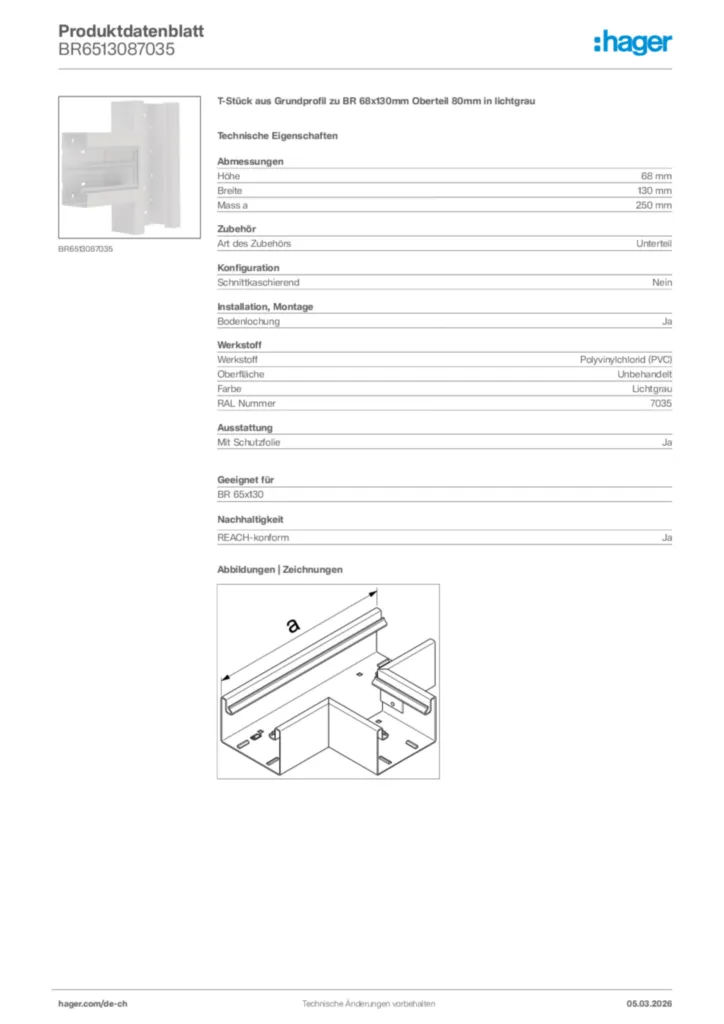Bild Hager Produktdatenblatt BR6513087035 | Hager Schweiz