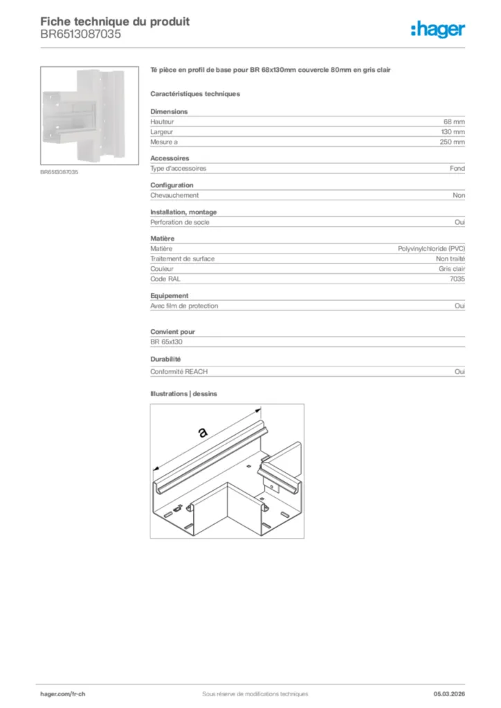 Image Hager Fiche technique du produit BR6513087035 | Hager Suisse