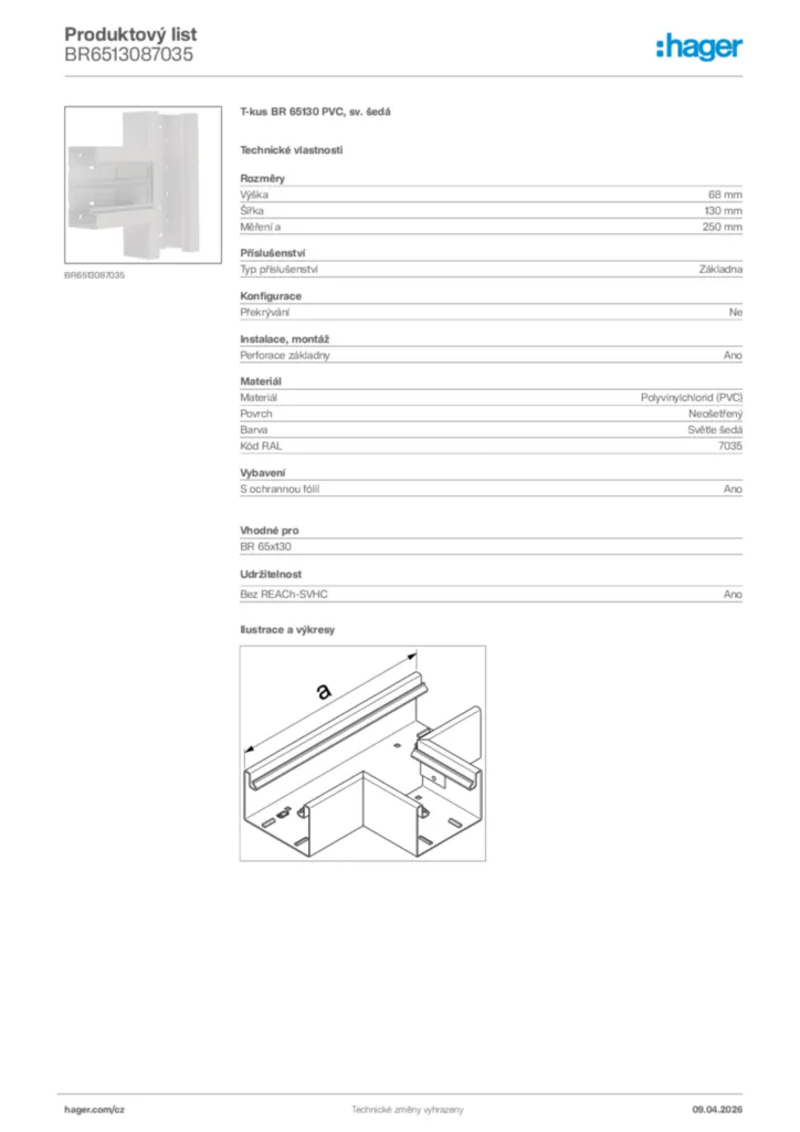 Obrázek Hager Product data sheet BR6513087035 | Hager