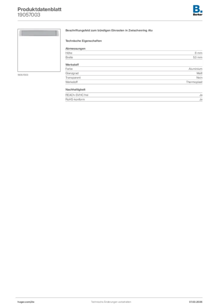 Bild Berker Produktdatenblatt 19057003 | Hager Deutschland