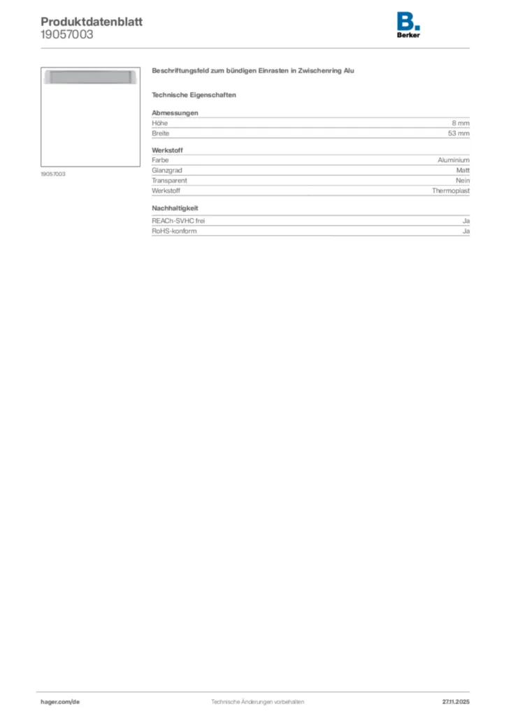 Bild Berker Produktdatenblatt 19057003 | Hager Deutschland